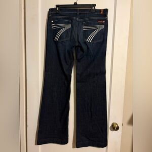 7 For All Mankind Dark Blue Flare Jeans with White Pocket Stitching